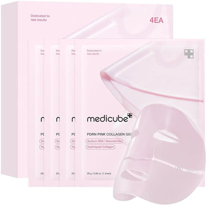 medicube Salmon DNA PDRN pink collagen jelly gel mask | overnight face mask for glass glow skin- elasticity, hydrating, firming and moisturizing | korean skincare, 28g, 4ea