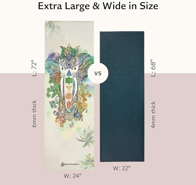 Shakti Warrior TPE Yoga Mat - Artist Designed, Premium eco friendly mats, Non Slip, Non toxic, Great For Regular & Hot Yoga, Pilates and Workouts (72 inch x 24 inch x 6mm thick)
