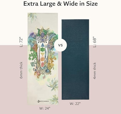 Shakti Warrior TPE Yoga Mat - Artist Designed, Premium eco friendly mats, Non Slip, Non toxic, Great For Regular & Hot Yoga, Pilates and Workouts (72 inch x 24 inch x 6mm thick)
