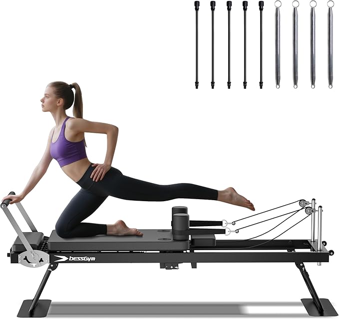 Pilates Reformer,Foldable Pilates Machine, Equipment for Home Use and Gym Workout, Fit for Advanced and Beginners and for Home,Up to 265 lbs Weight Capacity