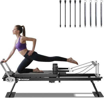 Pilates Reformer,Foldable Pilates Machine, Equipment for Home Use and Gym Workout, Fit for Advanced and Beginners and for Home,Up to 265 lbs Weight Capacity