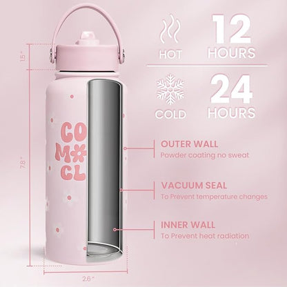 SANDJEST Mom Water Bottle, Cool Moms Club Bottles 32oz Stainless Steel Insulated with Lid, Mom Gifts from Daughter Son, Gifts for Mother's Day Christmas Birthday