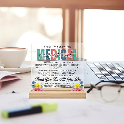 Medical Assistant Gifts for Women, MA Medical Assistant Appreciation Gifts Acrylic Desk Plaque Sign 4 x 4 Inches