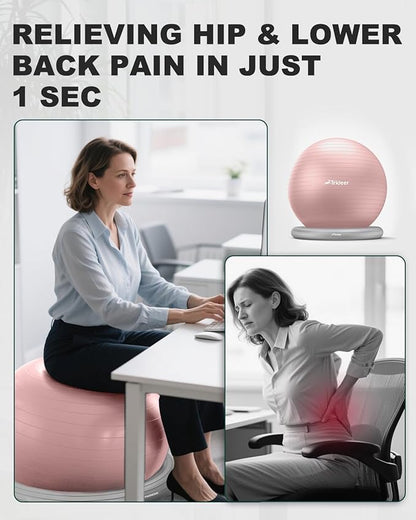 Trideer Exercise Yoga Ball Chair with Base for Home Office Desk, Stability & Fitness Ball Seat to Relieve Back Pain, Home Gym Workout for Abs, Pregnancy Ball with Pump