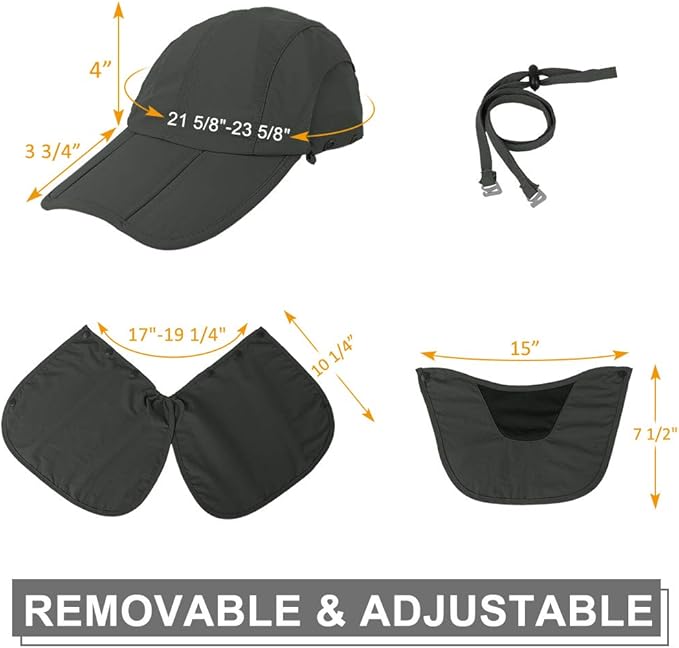 Foldable Sun Cap, Fishing Hats, UPF 50+ Protection Caps with Face Mask Neck Flap