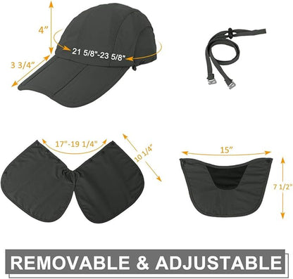 Foldable Sun Cap, Fishing Hats, UPF 50+ Protection Caps with Face Mask Neck Flap