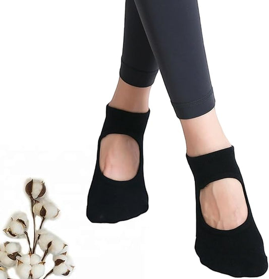 CHUNFO Grip Socks Womens Pilates Yoga Barre Non Slip Stripes Cotton Ankle Anti-Skid Sock Size 5-10