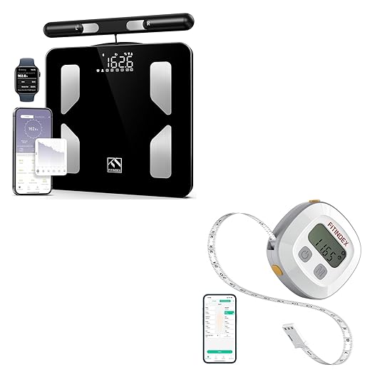 FITINDEX Body Composition Scale for Body Weight, FITINDEX Smart Measuring Tape for Body, Accurate Digital Bluetooth Body Tape Measure for Weight Loss