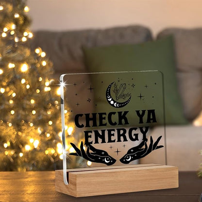 Witchy Gifts for Women Men, Spiritual Witch Gifts, Check Ya Energy Witchy Desk Decor Acrylic Plaque for Home Office Room