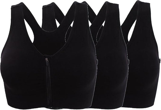 Women's Zipper Front Closure Sports Bra Racerback Yoga Bras
