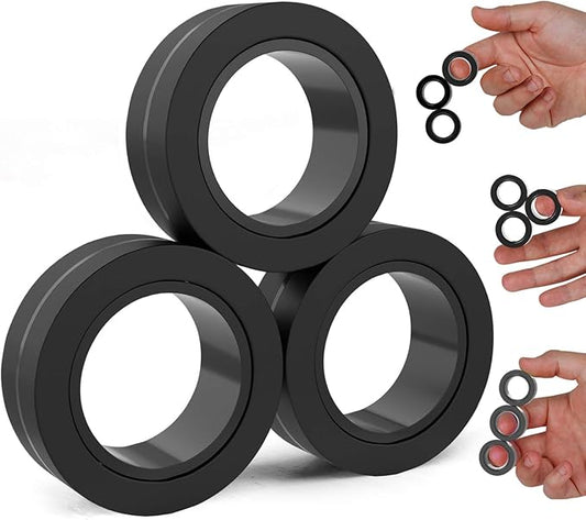 BunMo Magnetic Rings Black – Improved N45 Grade Magnets, BPA-Free, Compact & Quiet Fidget Toy for Adults & Teens, Portable Handheld Toy for Office, School, & Travel