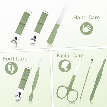 Manicure Set, Stainless Steel Nail Clipper Kit Nail Clipper Set 7 in 1 Manicure Kit Pedicure Kit Portable Nail Grooming Kit Fingernail Toenail Clippers for Men Husband Boyfriend Women Green