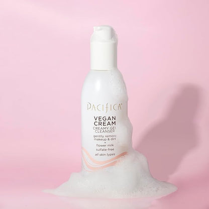 Pacifica Vegan Collagen Cream Gel Facial Cleanser - Daily Foaming Face Wash & Makeup Remover, Hydrating Anti-Aging Face Wash for Dry & Sensitive Skin, 4.7oz