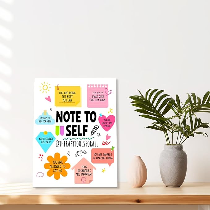 YEOION Note to Self Wall Decor,Mental Health Wall Art Canvas Frame Print for Mental Health Therapy Office School Counselor Calming Corner Wall Decor