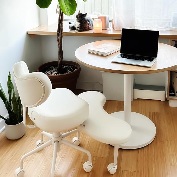 Meditation Chair Plus, Cross Legged Chair with Wheels, ADHD Chair, Criss Cross Desk Chair with Lumbar Support and Adjustable Stool, Flexible Design for Fidgety Sitters, Ivory