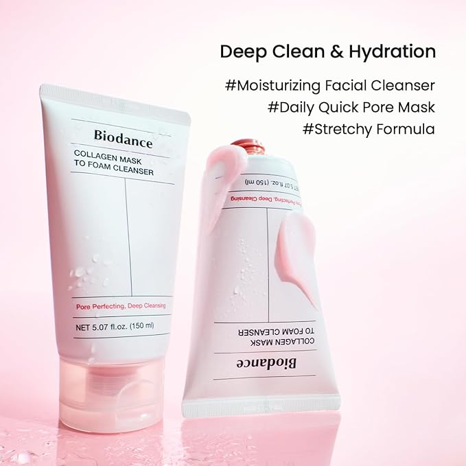 BIODANCE Collagen Mask To Foam Cleanser, Face Wash for Women, 2-in-1 Pore Mask and Hydrating Foaming Facial Cleanser for Sensitive Skin, Oily Skin, Korean Skincareㅣ5.07 fl. oz. (150 ml)