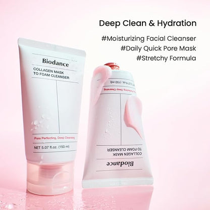 BIODANCE Collagen Mask To Foam Cleanser, Face Wash for Women, 2-in-1 Pore Mask and Hydrating Foaming Facial Cleanser for Sensitive Skin, Oily Skin, Korean Skincareㅣ5.07 fl. oz. (150 ml)