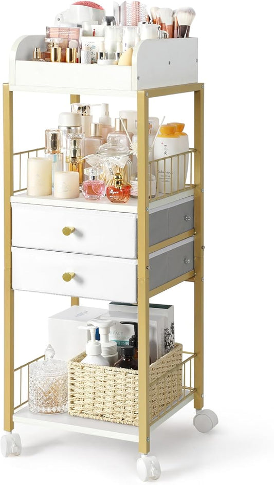 Makeup Organizer, Floor Skincare Organizers Make Up Organizers and Storage with Drawers, Vanity Organizer Cosmetics Display Cases Holder for Skin Care Nail Polish Perfume Gold