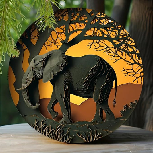 1pc 8x8in/20cm*20cm Round Wooden Hanging Sign, Imitation Hollow Painting Round Garland Sign Sign, Office Decor, Women's Gift Elephant Theme Decoration, Home Decor