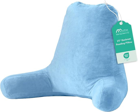 Sasttie 25-inch Reading Pillows for Sitting in Bed Adult, Jumbo Velvet Back Pillow Bed Sitting Up, XL High Back-Rest Support Cushion for Sit Up on Couch & Floor, Oeko-Tex Certified, Blue