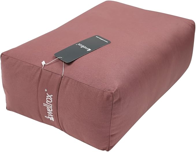 WELLROX Rectangular Yoga Bolster Pillow, 18" x 12" x 6", Pink Cotton
