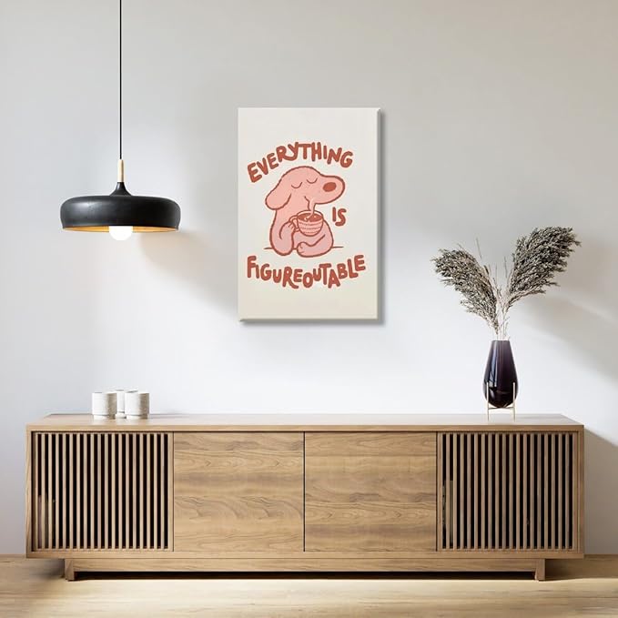 Everything is Figureoutable Motivational Canvas Wall Art Print Cute Dog Quote Inspirational Art Poster Mental Health Home Office Kids Affirmation Wall Decor Minimalist Picture 16x24inch Unframed