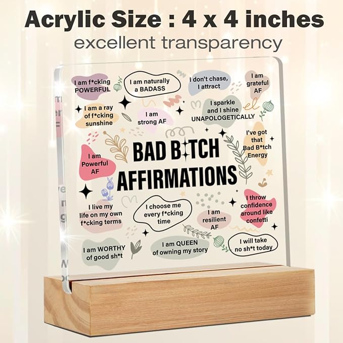 Positive Affirmation Gifts for Women, Humorous Inspirational Self Love Gifts for Women, Daily Reminder Desk Decor, Funny Affirmation Acrylic Desk Plaque Sign Decor 4 x 4 Inches