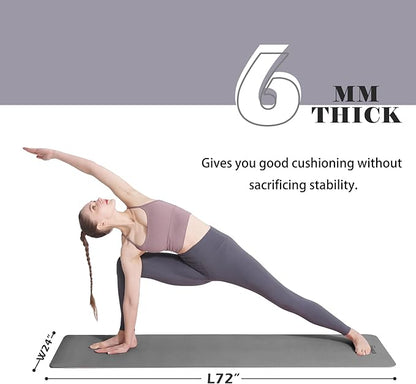Yoga Mat Non Slip, Pilates Fitness Mats, Eco Friendly, Anti-Tear 1/4" Thick Yoga Mats for Women, Exercise Mats for Home Workout with Carrying Sling and Storage Bag