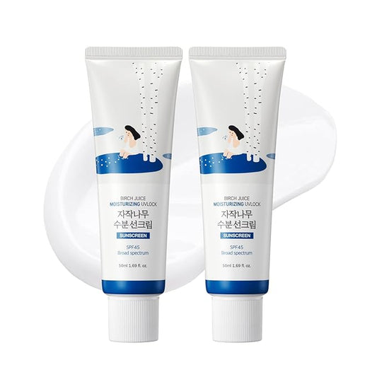 ROUND LAB Birch Juice Moisturizing UV LOCK SPF 45 1+1, NBC No1 SPF, Glow Sunscreen for Daily Skincare, Non-toxic, UV Protection, Lightweight, Oil-Free, Organic, Korean Sunscreen