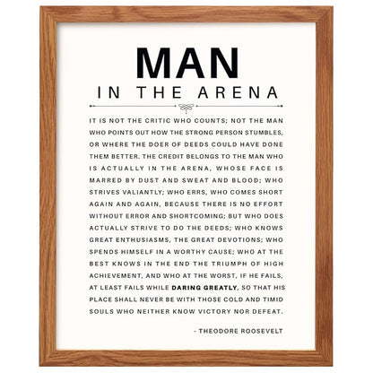 Man in the Arena Quote Poster FRAMED - 8x10 Motivational Inspirational Teddy Roosevelt Daring Greatly Wall Art Decor - Unique Gift for Men, Boys, Teens, Entrepreneur - For Office, Living Room, Bedroom