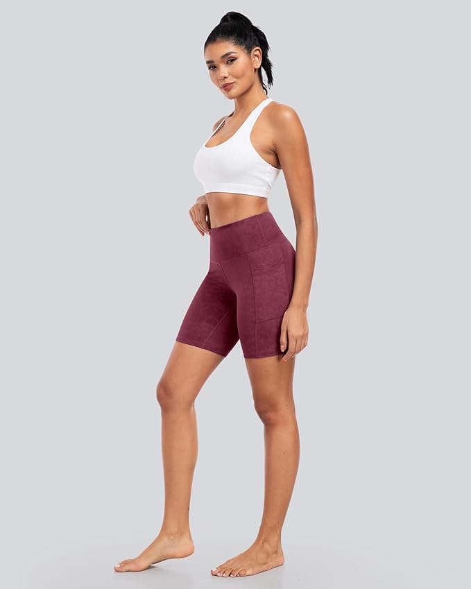 CHRLEISURE Womens Biker Yoga Shorts with Pockets: High Waisted Tummy Control Spandex Workout Athletic Gym Shorts 4 Packs