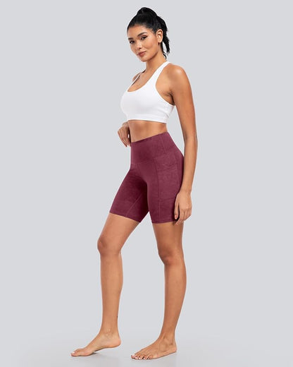 CHRLEISURE Womens Biker Yoga Shorts with Pockets: High Waisted Tummy Control Spandex Workout Athletic Gym Shorts 4 Packs