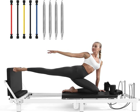 Foldable Pilates Reformer Machine,Extended 88in Metal Frame Pilates Equipment for Home Women Men Use Gym Workout & Advanced and Beginners Users , Dual Resistance System (Spring & Latex Tubes)