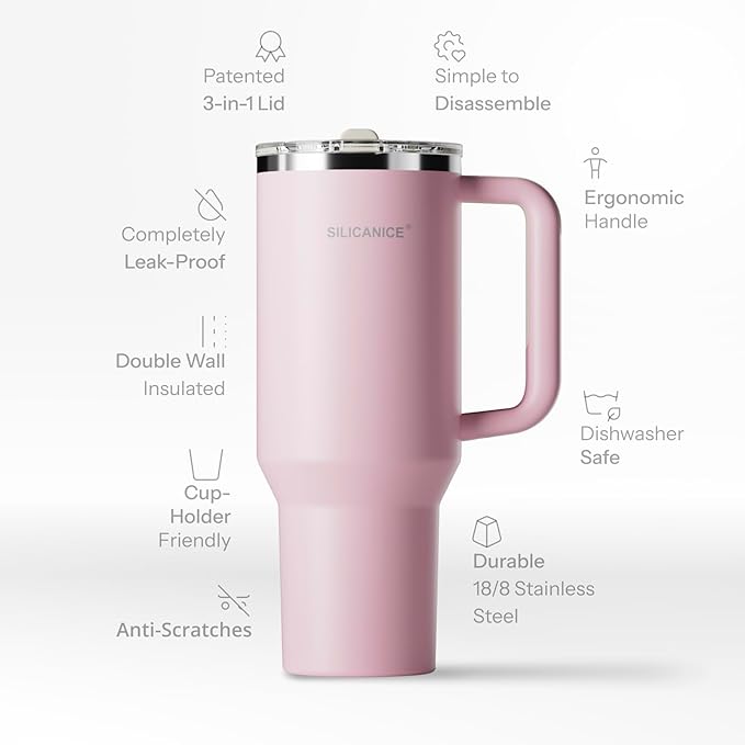 Easy Clean Pro Tumbler - 40 oz Water Bottle with Handle Quick-Disassemble Flip Straw, Leakproof Insulated Stainless Steel, Dishwasher Safe, BPA-Free Gifts for Women & Men