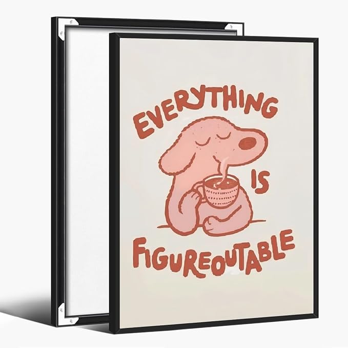 Everything is Figureoutable Motivational Canvas Wall Art Print Cute Dog Quote Inspirational Art Poster Mental Health Home Office Kids Affirmation Wall Decor Minimalist Picture 24x36inch black framed