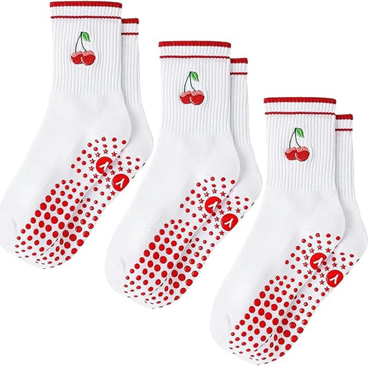 DADAB Cute Pilates Grip Socks for Women – Yoga Grippy Non Slip Barre Sticky Crew Socks for Workout, Hospital Use