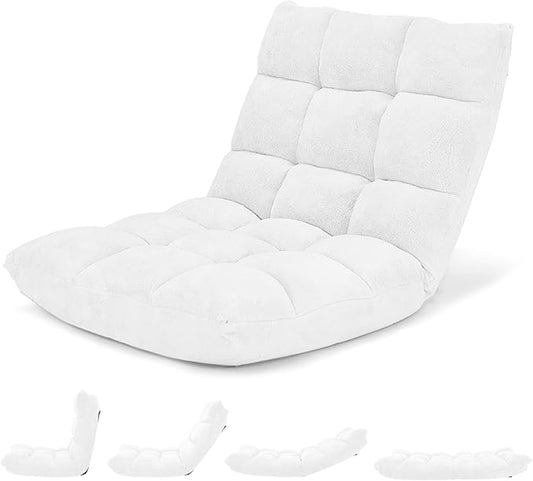 Giantex Floor Chair with Back Support, 14 Adjustable Position, Padded Sleeper Bed, Couch Recliner, Folding Gaming Floor Chairs for Adults, Living Room, Bedroom, Yoga, Meditation, White