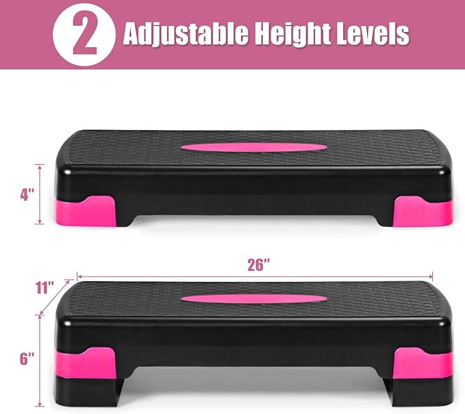 Goplus Step Platform, 26" Adjustable Aerobic Exercise Step Deck with Risers and Non-Slip Surface, 4” - 6”Levels Height-Adjustable, for Home Gym Exercise Fitness Workout