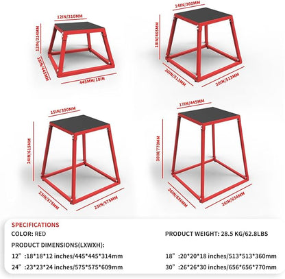 Metal Plyometric Jumping Box,12/18/24/30 Inch Steel Plyo Box Set for Fitness Exercise Home Gym,Single/Set