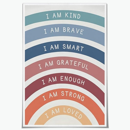 I am Kind Brave Loved Enough Motivational Canvas Wall Art Print Rainbow Quote Inspirational Art Poster Trendy Office Affirmation Wall Decor Minimalist Picture Painting Home Decor 8x12inch Unframed