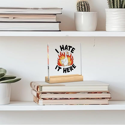 Mental Health Decor, Motivational Gifts for Women Men, Anxious Goose Inspirational Kindness Acrylic sign with Wooden office Accessories Bedroom Dorm Apartment Decor-Silly Goose I Hate It Here