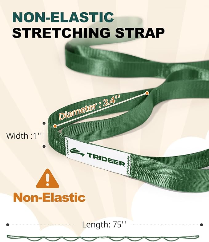 Trideer Stretching Strap Yoga Strap Physical Therapy for Home Workout, Exercise, Pilates and Gymnastics, 10 Loops Non-Elastic Stretch Bands with Aesthetic Packaging for Women & Men