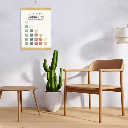 YGSDZY Grounding Technique Exercise Poster 54321, Wood Poster Hanger, Therapy Office Decor, School Psychology, Classroom Decor, Mental Health Posters, Therapy Wall Art Decoration