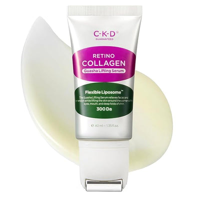 CKD Gua Sha Face Serum - Retinol Collagen Lifting Serum for Firming, Tightening, and Instant Face Lifting. Wrinkle Reduction with Massage Roller. Korean Skin Care. 1.35 fl oz