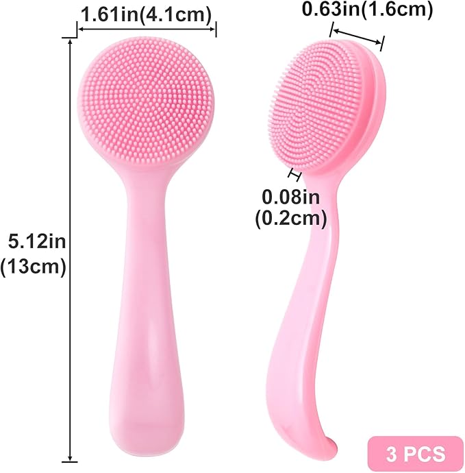 3pcs Silicone Manual Face Scrubber, Soft Face Scrubber Exfoliator, Waterproof Skin Friendly Face Cleansing Brush for Blackheads Whiteheads Makeup Residues Removal- Pink