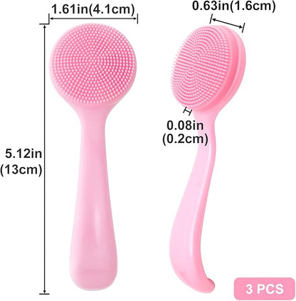 3pcs Silicone Manual Face Scrubber, Soft Face Scrubber Exfoliator, Waterproof Skin Friendly Face Cleansing Brush for Blackheads Whiteheads Makeup Residues Removal- Pink