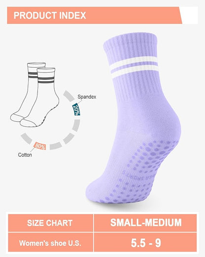 3/6 Pairs Grip Pilates Socks for Women, Non-slip Yoga Athletic Socks for Barre Ballet Barefoot Workout Hospital