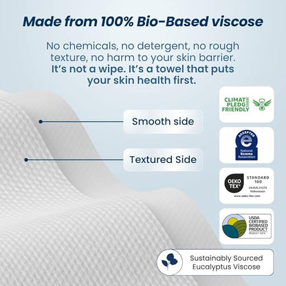 Clean Skin Club Clean Towels XL® Supreme, 100% USDA Biobased Face Towel, Disposable Face Towelette, Eczema Association Accepted, Makeup Remover Dry Wipes, Ultra Soft, 1 Pack, 50 Ct