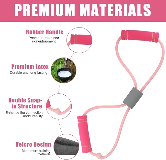 Saludea Resistance Band, 2 PCS with Handles Figure 8 Resistance Band, Yoga Gym Fitness Pulling Rope for Full Body Workout Arms Shoulders Back Legs and Buttocks (Pink)