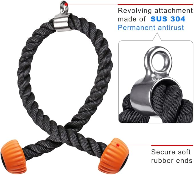 SELEWARE Tricep Rope Cable Machines Attachments for Gym, Heavy Duty Universal Tricep Pull Down Rope with Soft Rubber Ends for Home Gym Workout Biceps Back Shoulders